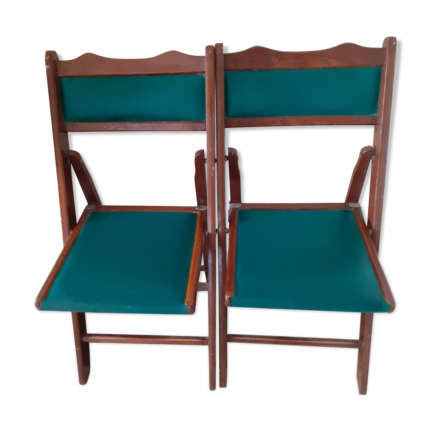 2 folding wooden and skai chairs, 60s