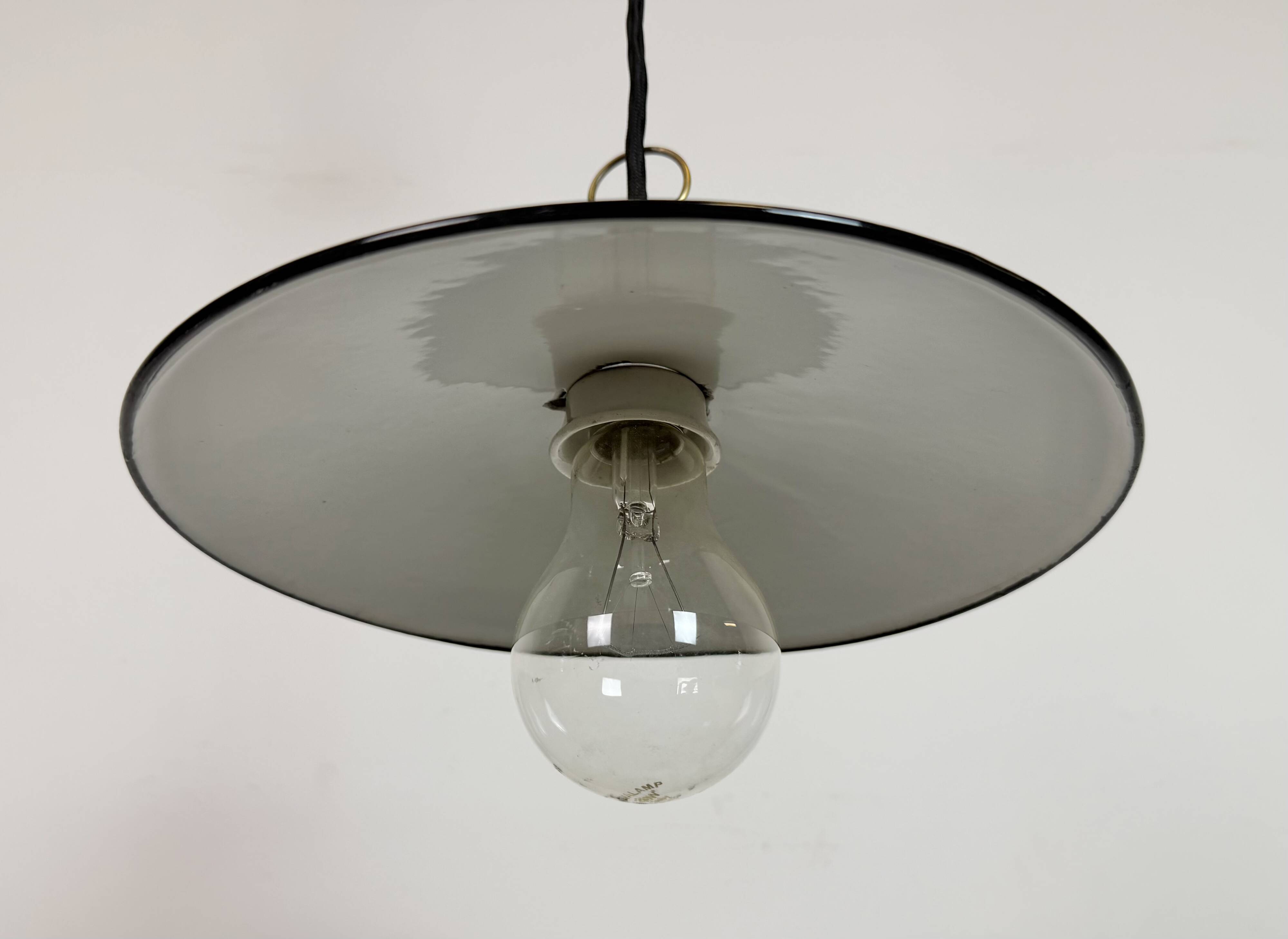 Industrial Blue Enamel Ceiling Light, 1950s