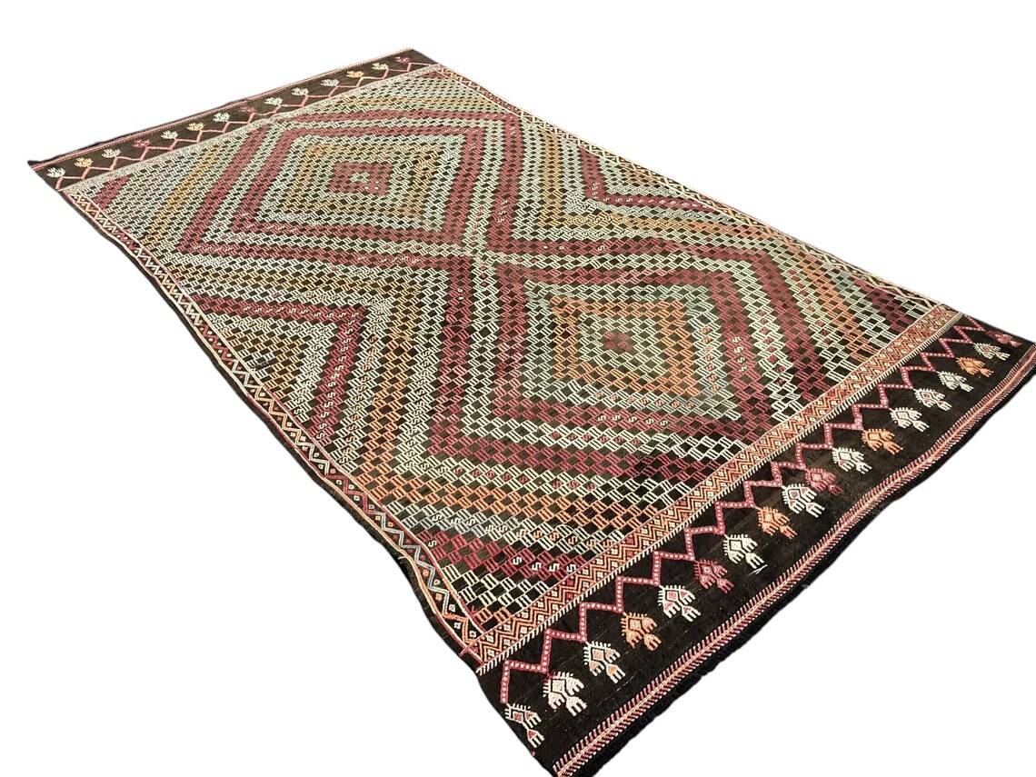 Geometric Handwoven Bohemian Kilim Rug