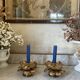 Lotus brass candlestick pair