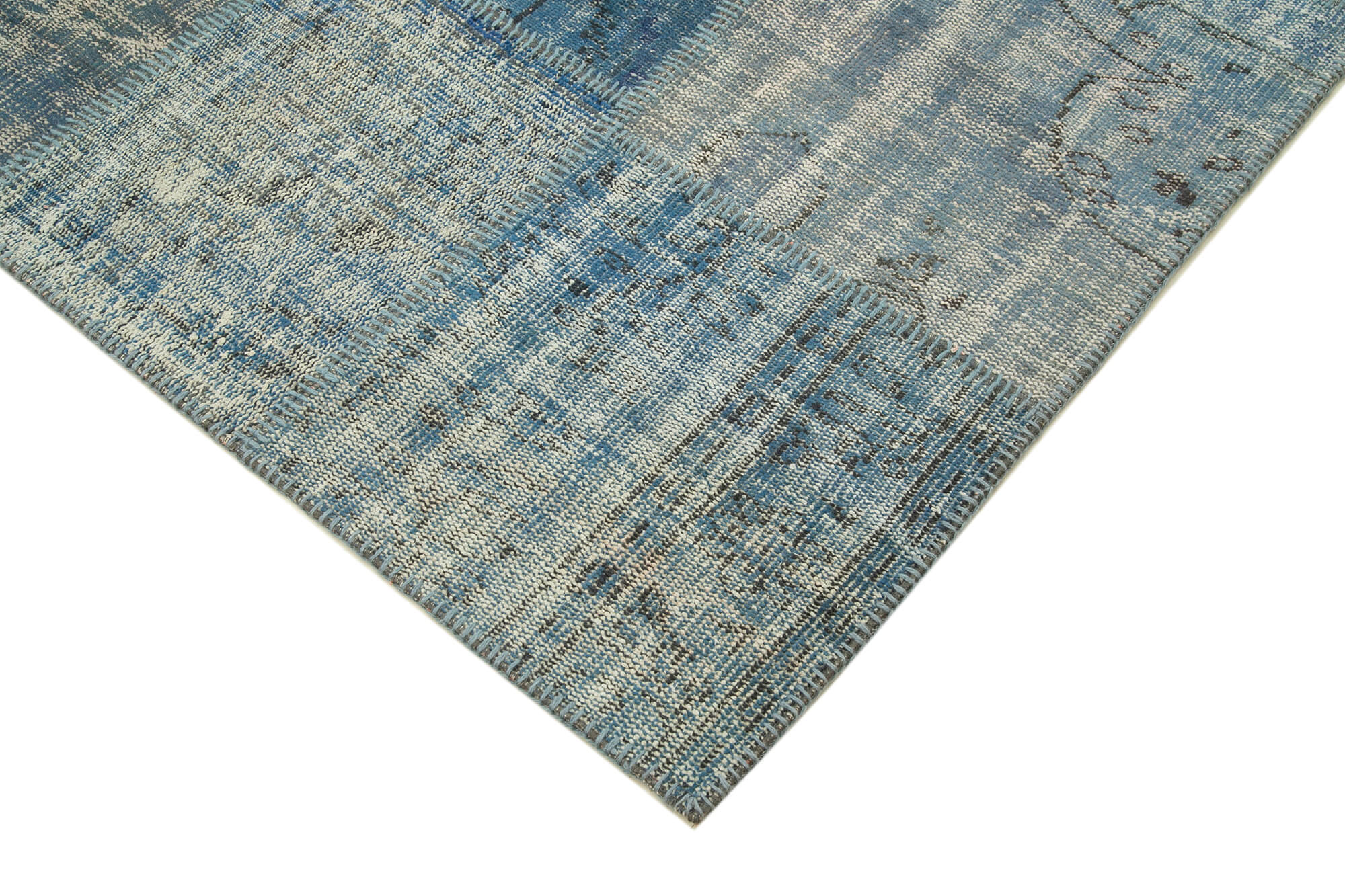 Handmade oriental contemporary 176 cm x 247 cm blue patchwork carpet