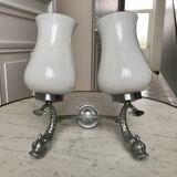 Duo of wall lamps in chrome metal and Opalines Japanese 50s