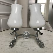 Duo of wall lamps in chrome metal and Opalines Japanese 50s