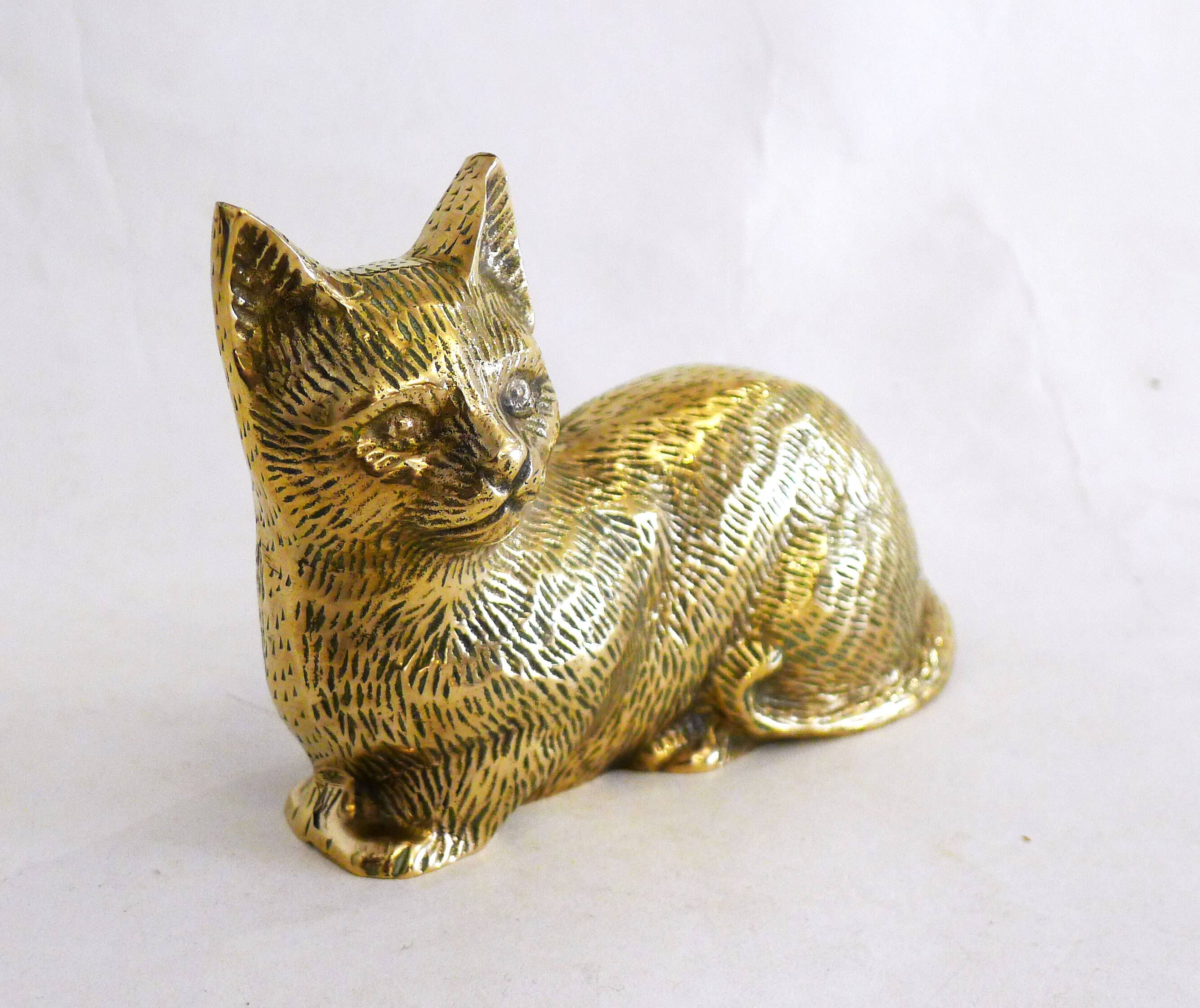 Brass Cat Figurine Sculpture