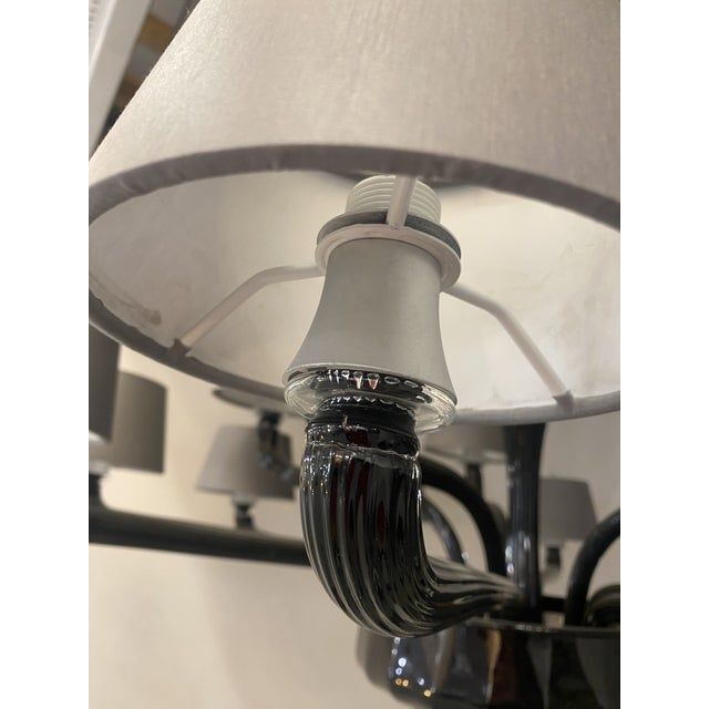 Contemporary Venetian Black Murano Glass Chandelier With Grey Shades