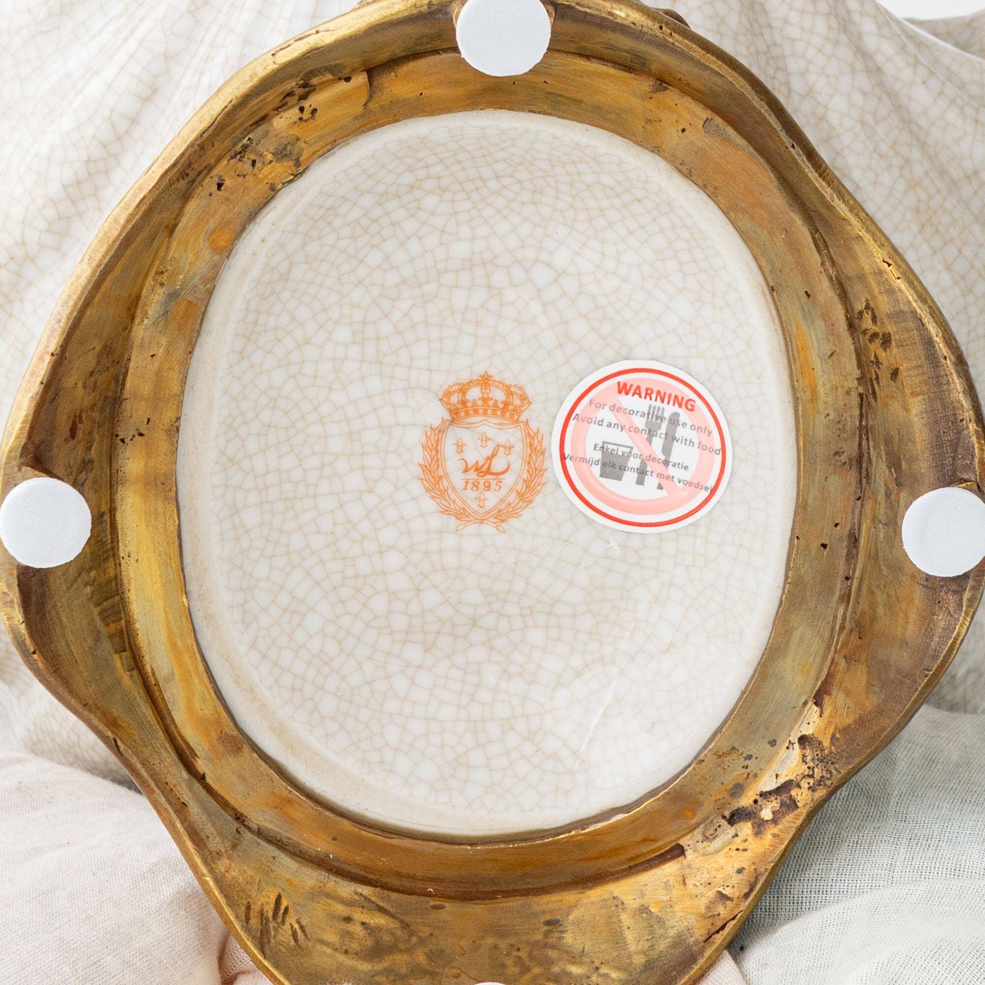 Sculptural Art Nouveau Swan Coupe in Crackled Glazed Porcelain and Gilded Metal