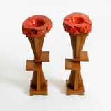 Two mid-century standing ashtrays consisting of red Alabaster cup