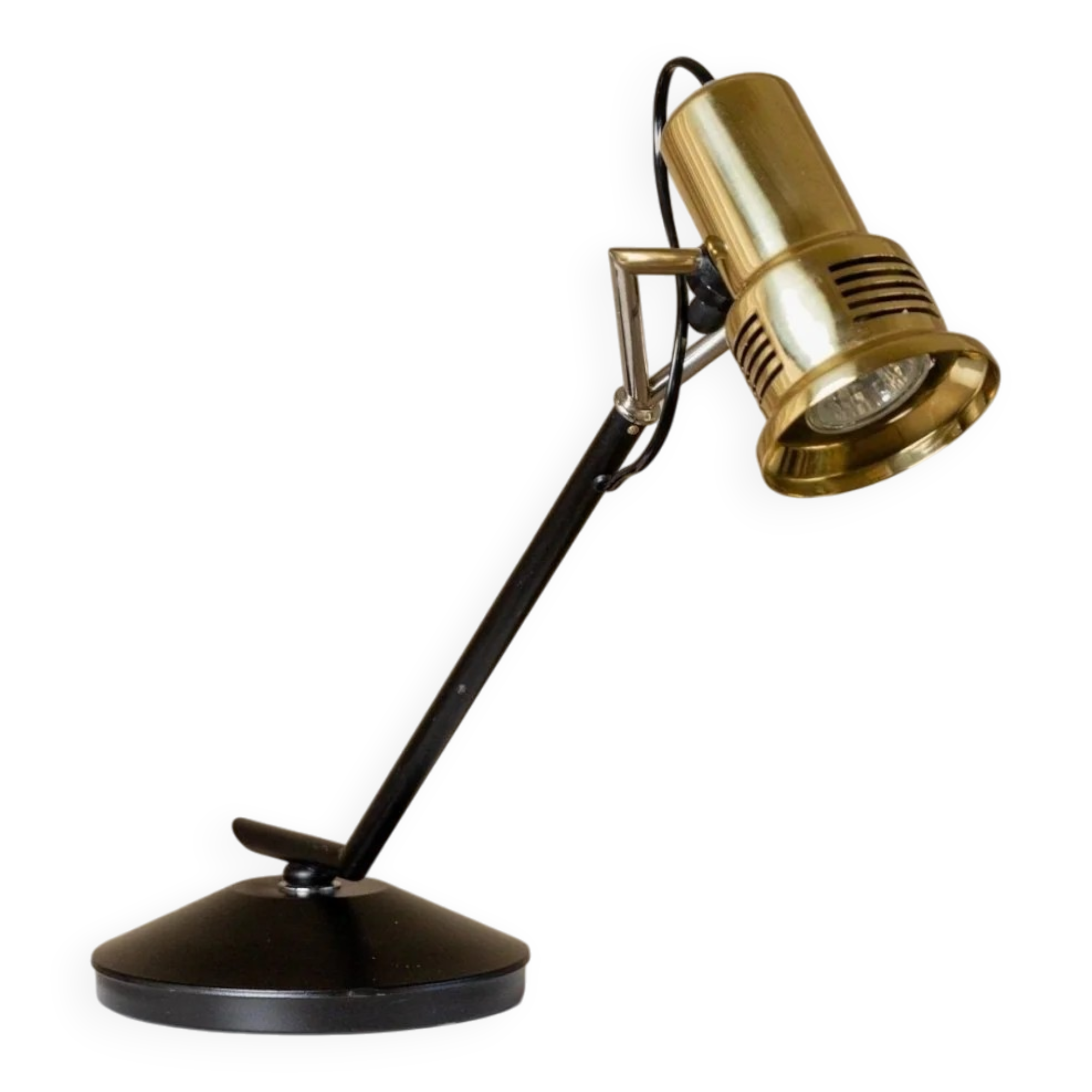 Vintage metal table lamp in Hollywood Regency style, black base with brass shade by Gigidi Iluminazione, 80s