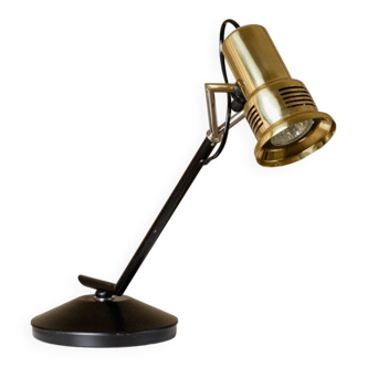 Vintage metal table lamp in Hollywood Regency style, black base with brass shade by Gigidi Iluminazione, 80s