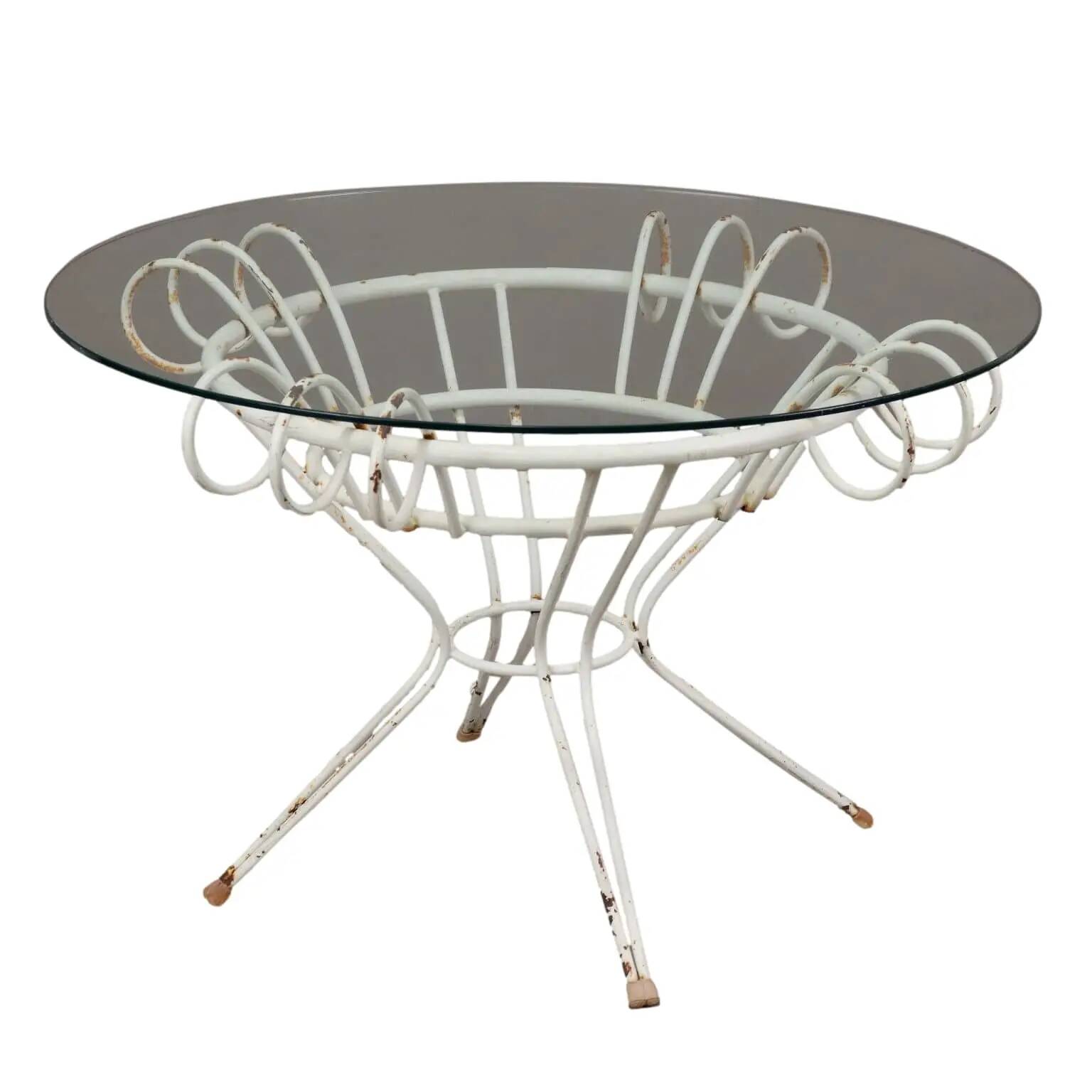 Vintage coffee table in wrought iron and glass, Italy, 1950s.