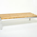 Table basse chrome aluminium travertin jaune George Ciancimino 1975