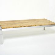 Table basse chrome aluminium travertin jaune George Ciancimino 1975