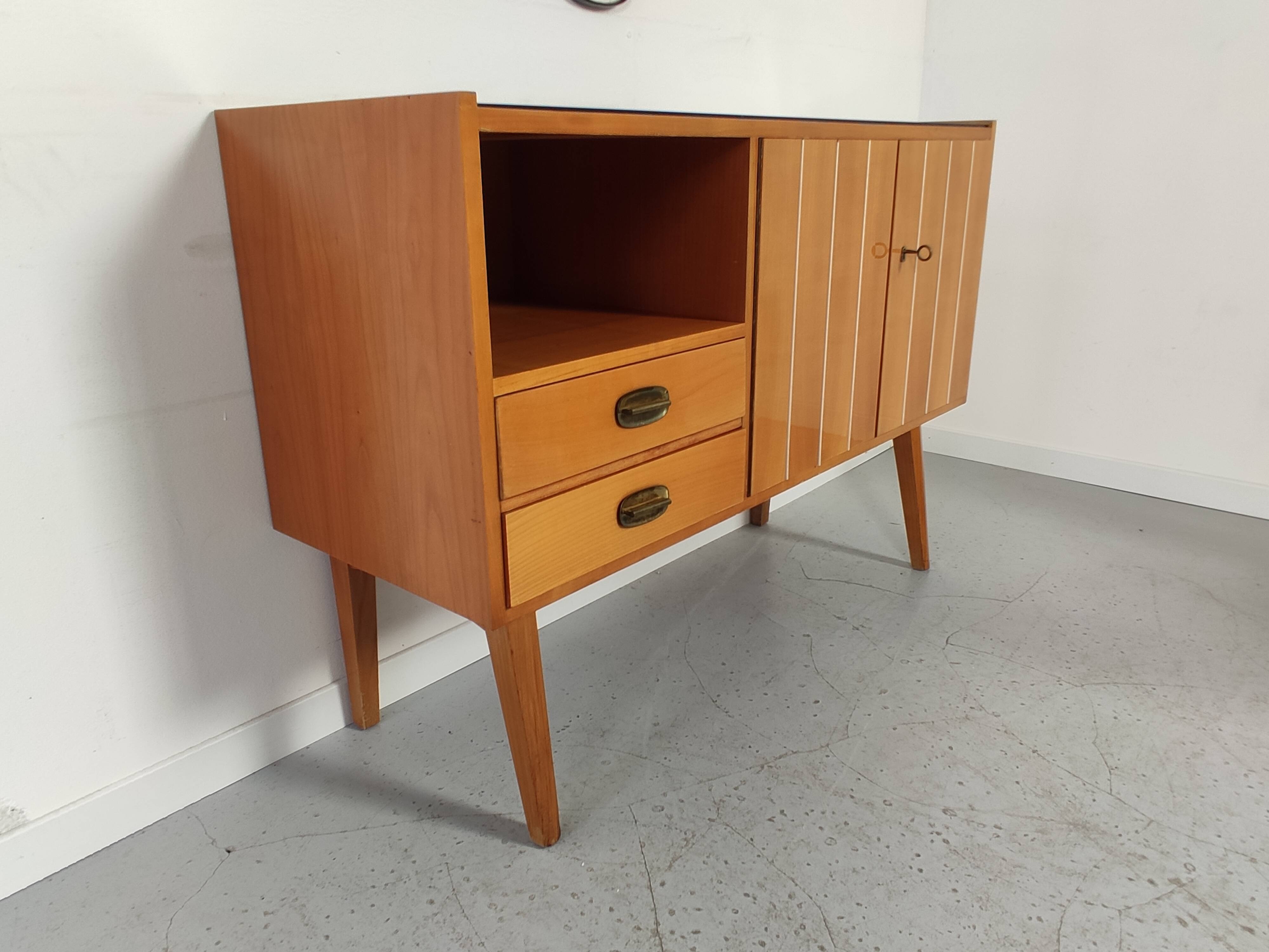 Scandinavian vintage wood and glass enfilade , 50s/60s