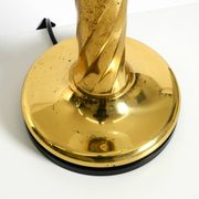 Large 1960s brass column-style table lamp with frosted glass globe