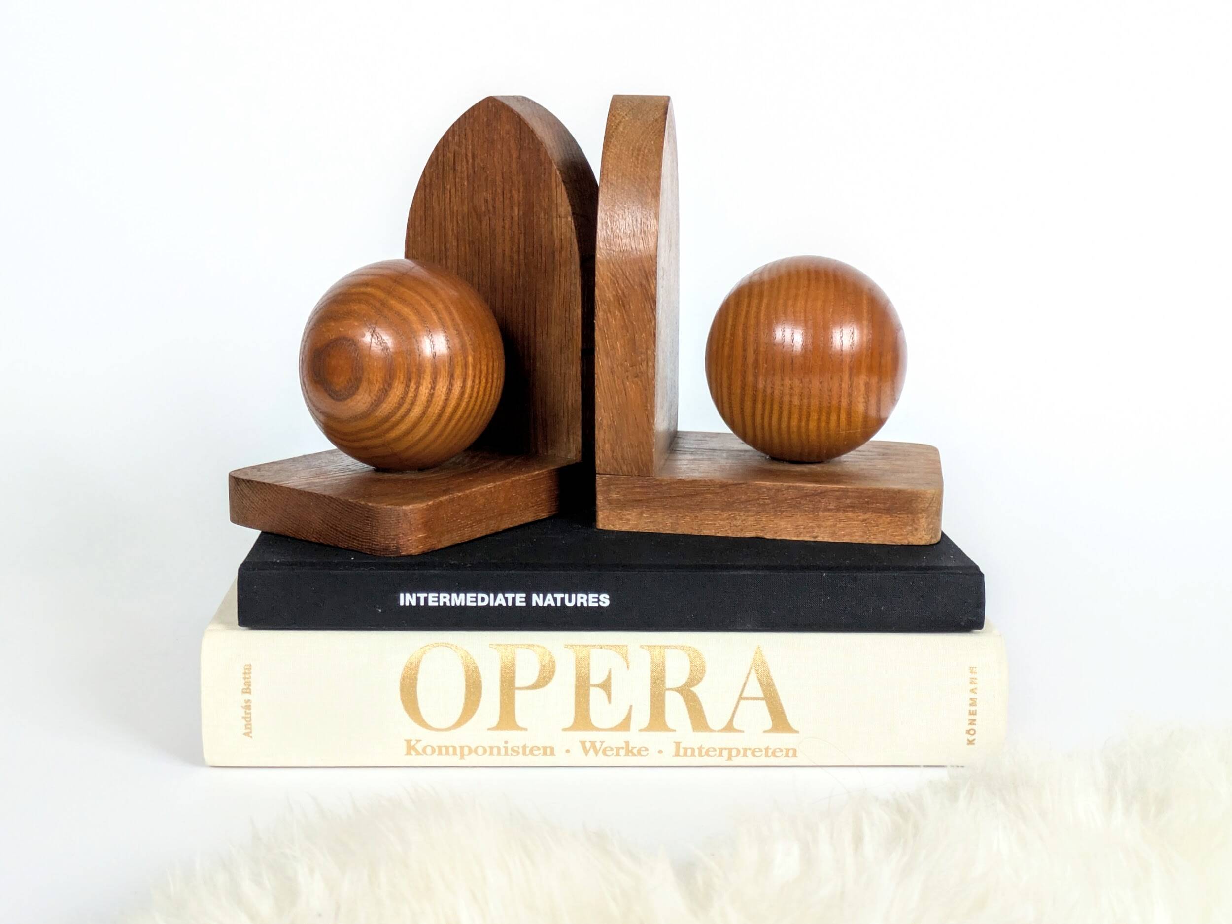 Pair of antique oak wood ball bookends