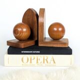 Pair of antique oak wood ball bookends