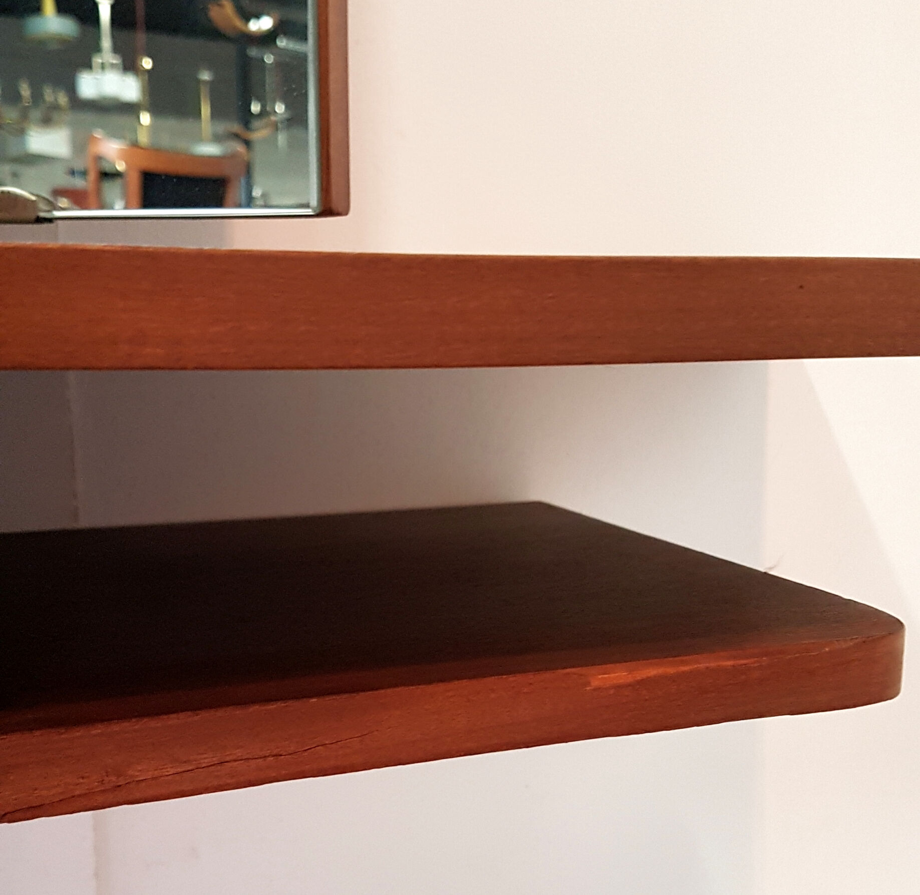 Wall mounted teak vanity table with mirror, 1960s