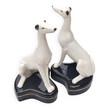 Pair of glazed porcelain Greyhounds 1940/50