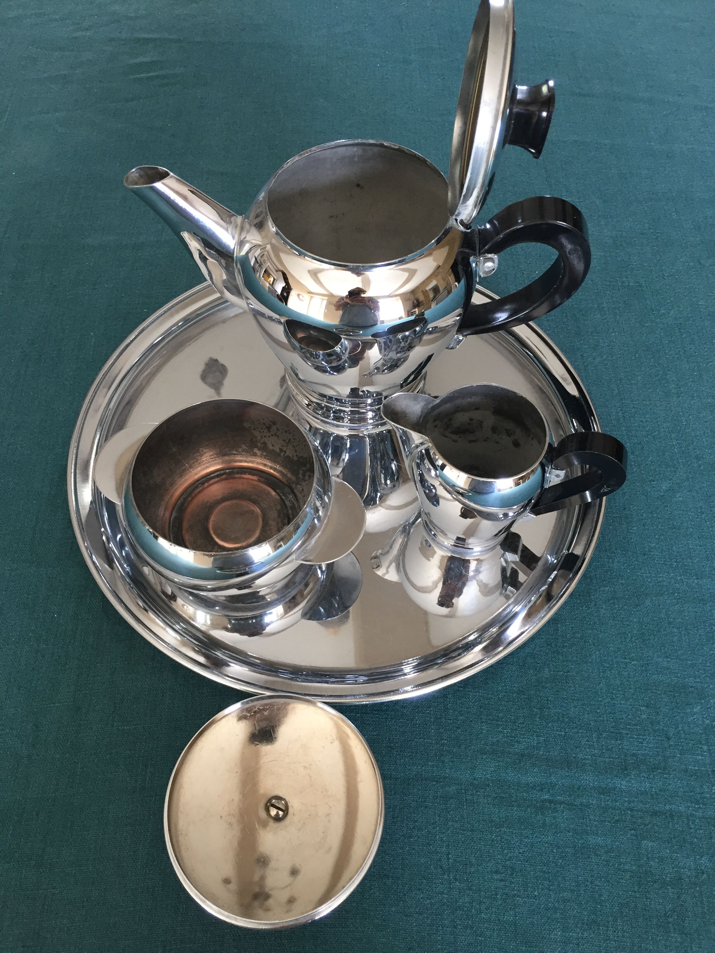 Tea service or coffee in chromed copper with tray year 70