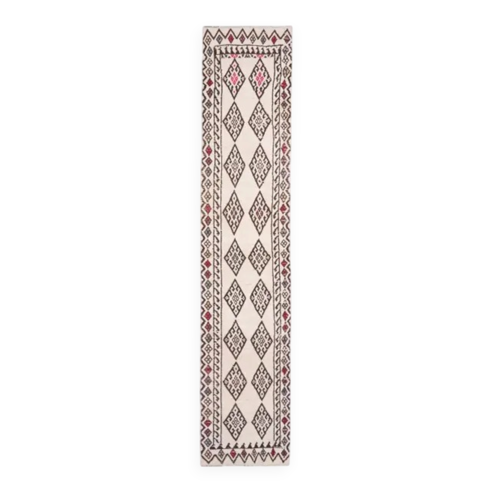 Vintage Turkish Hand-Knotted Wool Cotton White Runner 80x401
