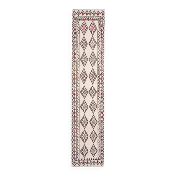 Tapis de couloir turc vintage en laine et coton blanc noué à la main