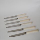 set of 6 small white bakelite knives 1960