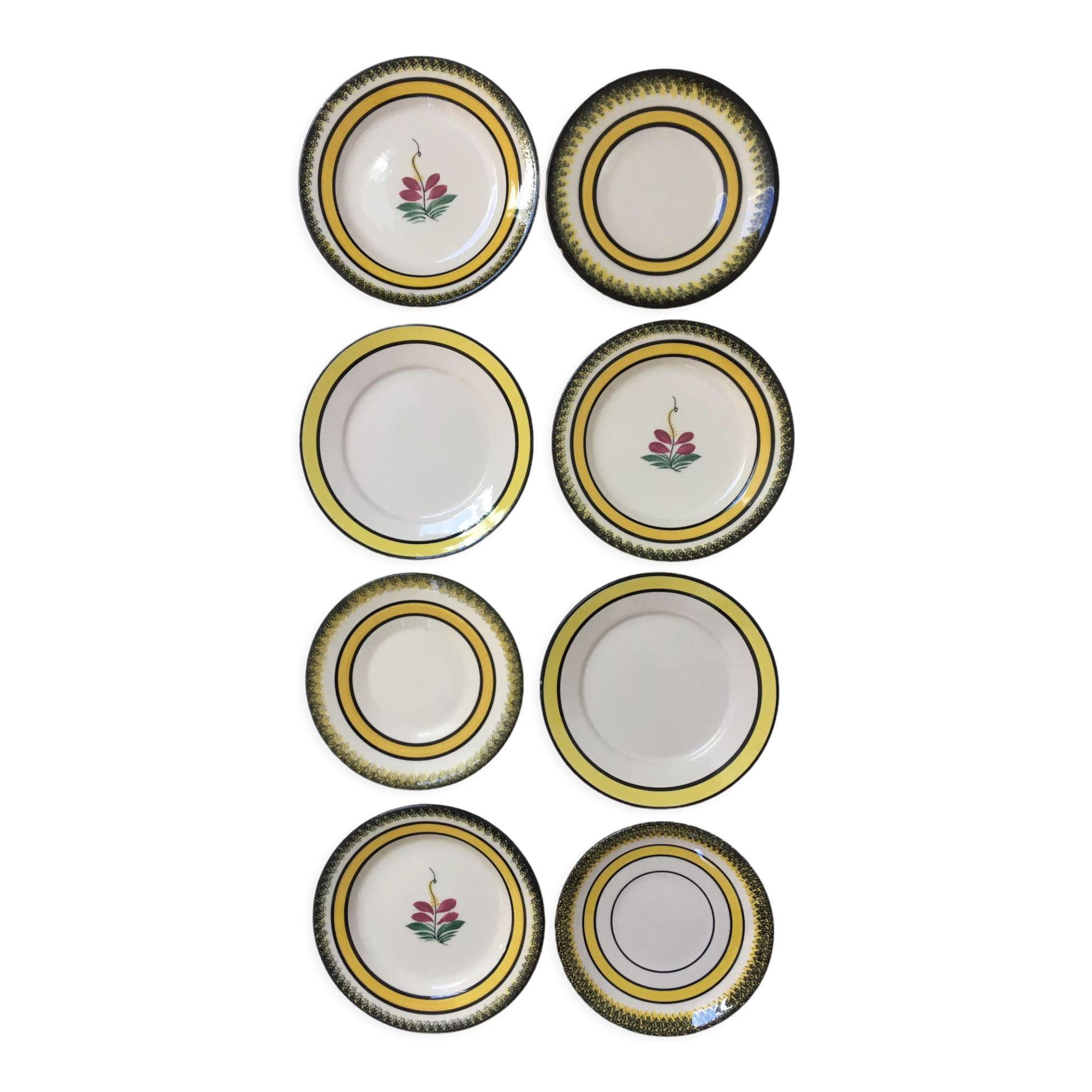 Yellow & black dessert plates Henriot Quimper