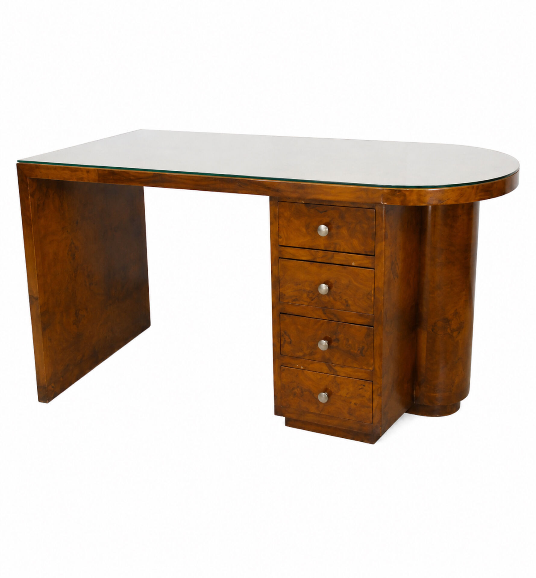 Art Deco desk in wood veneer and glass, 1930s-40s