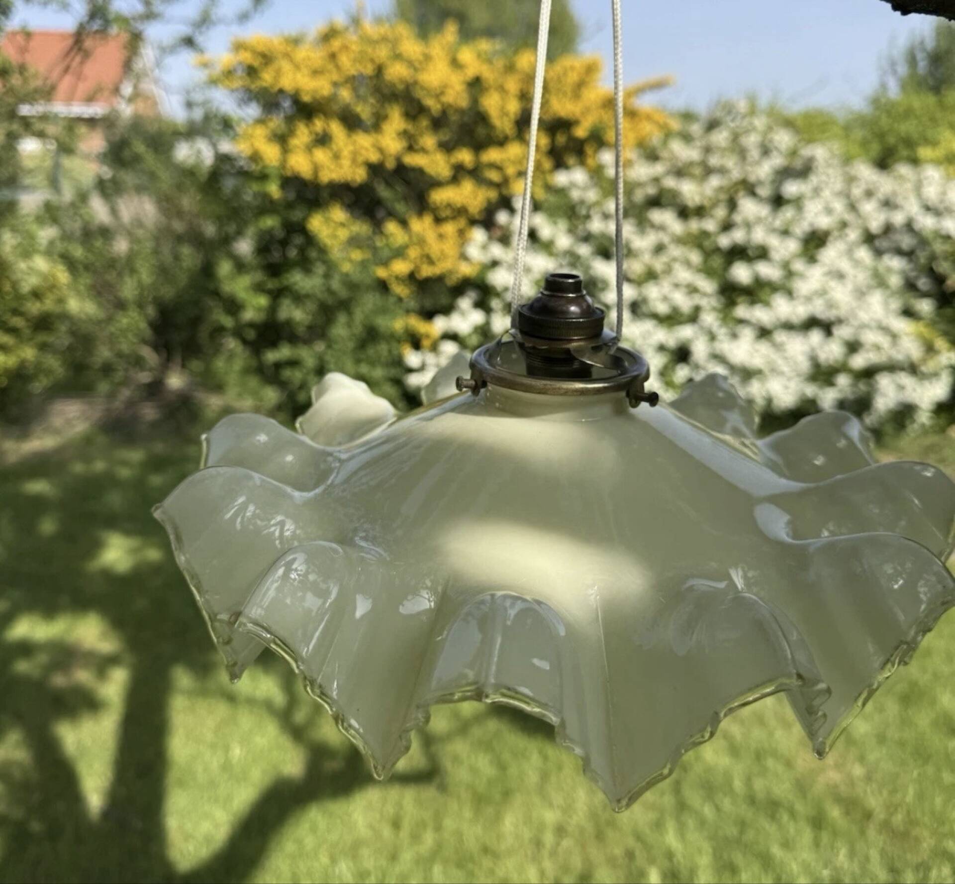 Vintage pleated glass lace lampshade ceiling light