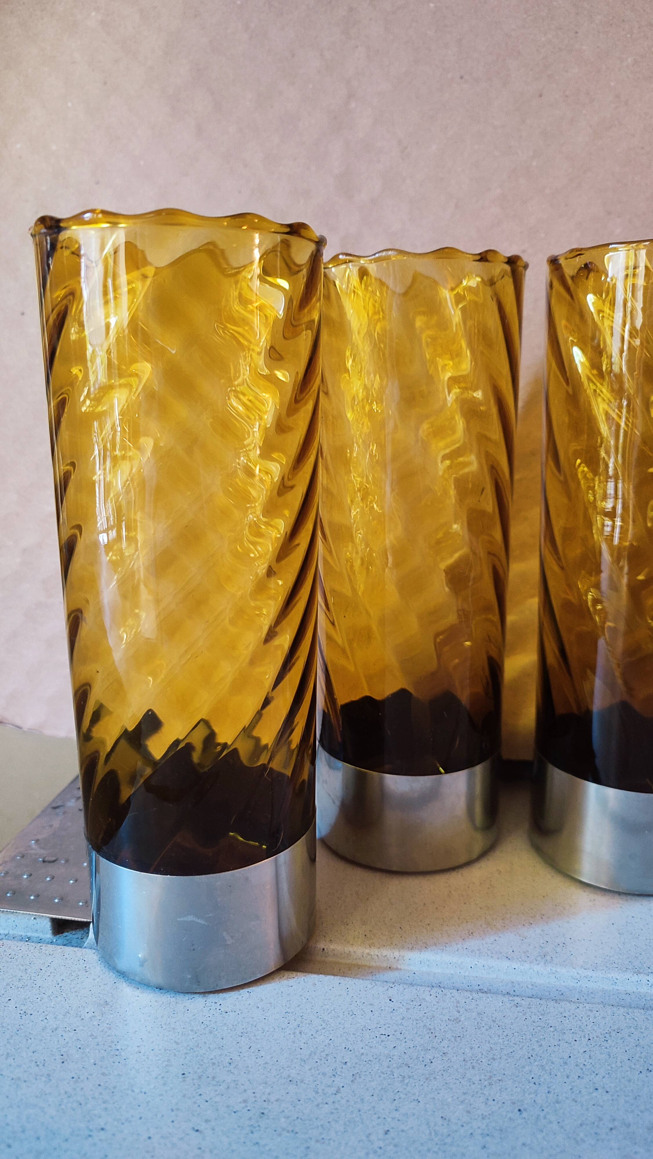 6 70's amber long drink glasses