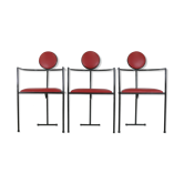3 fauteuils designs acier et cuir, France, circa 1980