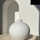 Handcrafted terracotta ball vase painted white H:24 D:26