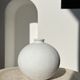 Handcrafted terracotta ball vase painted white H:24 D:26