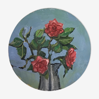 Peinture huile, bouquet de roses