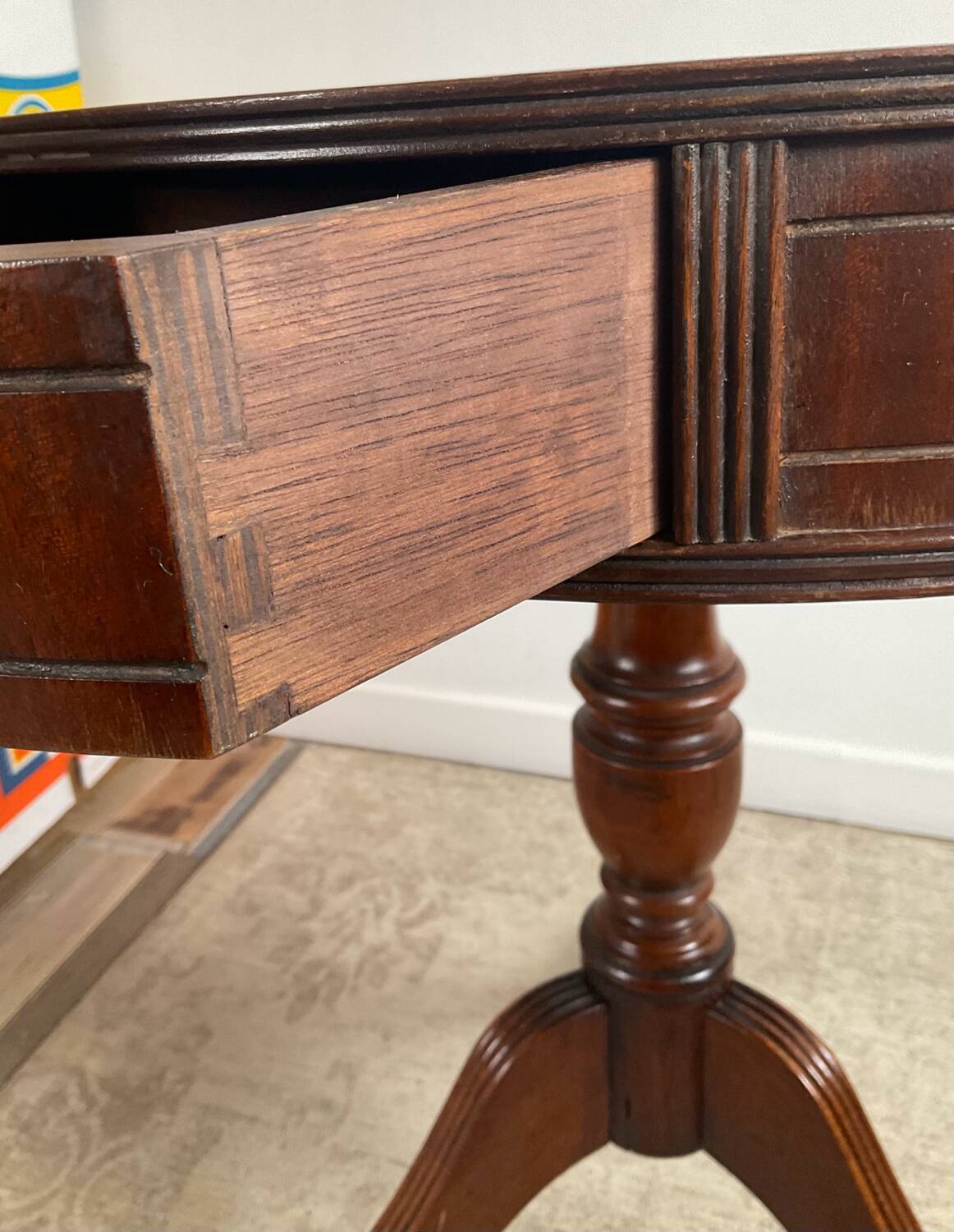 Antique Mahogany and Leather Side Table on Casters