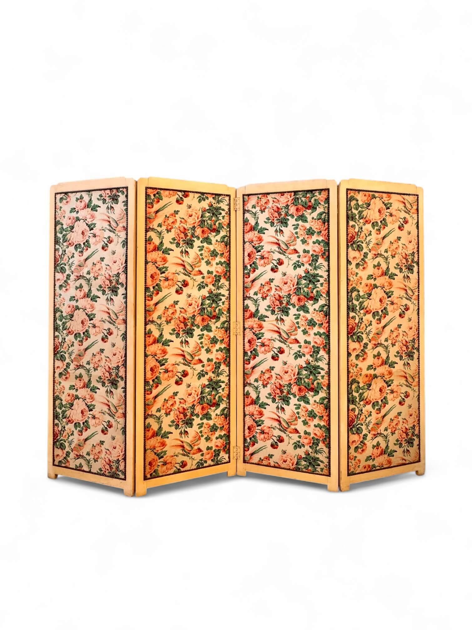 Antique 4-panel floral screen