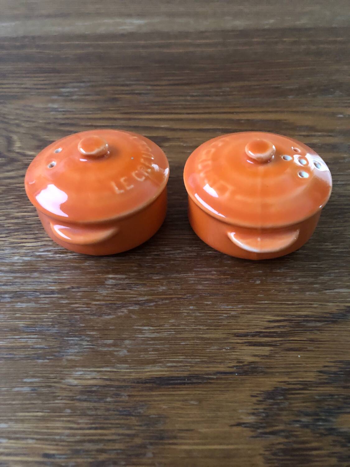 Le Creuset salt and pepper shakers