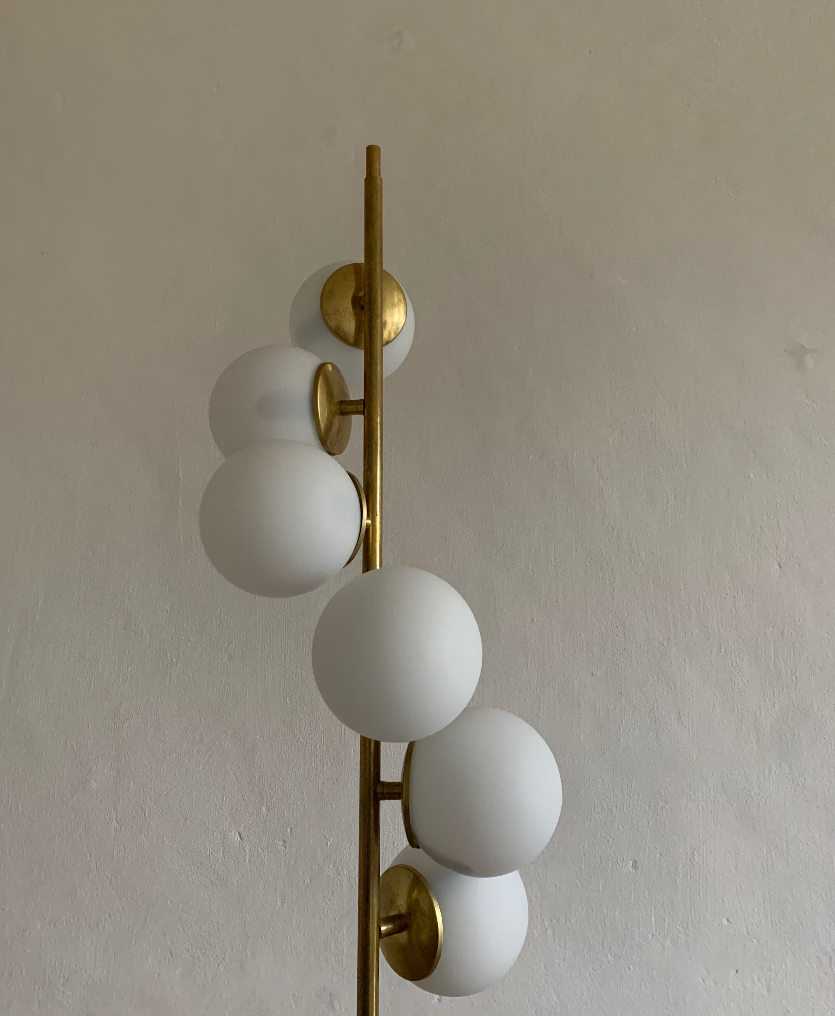 Italian mid century floor lamp brass & opal glass 1950