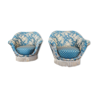 Pair of munari armchairs in antique vintage 1950s fabric