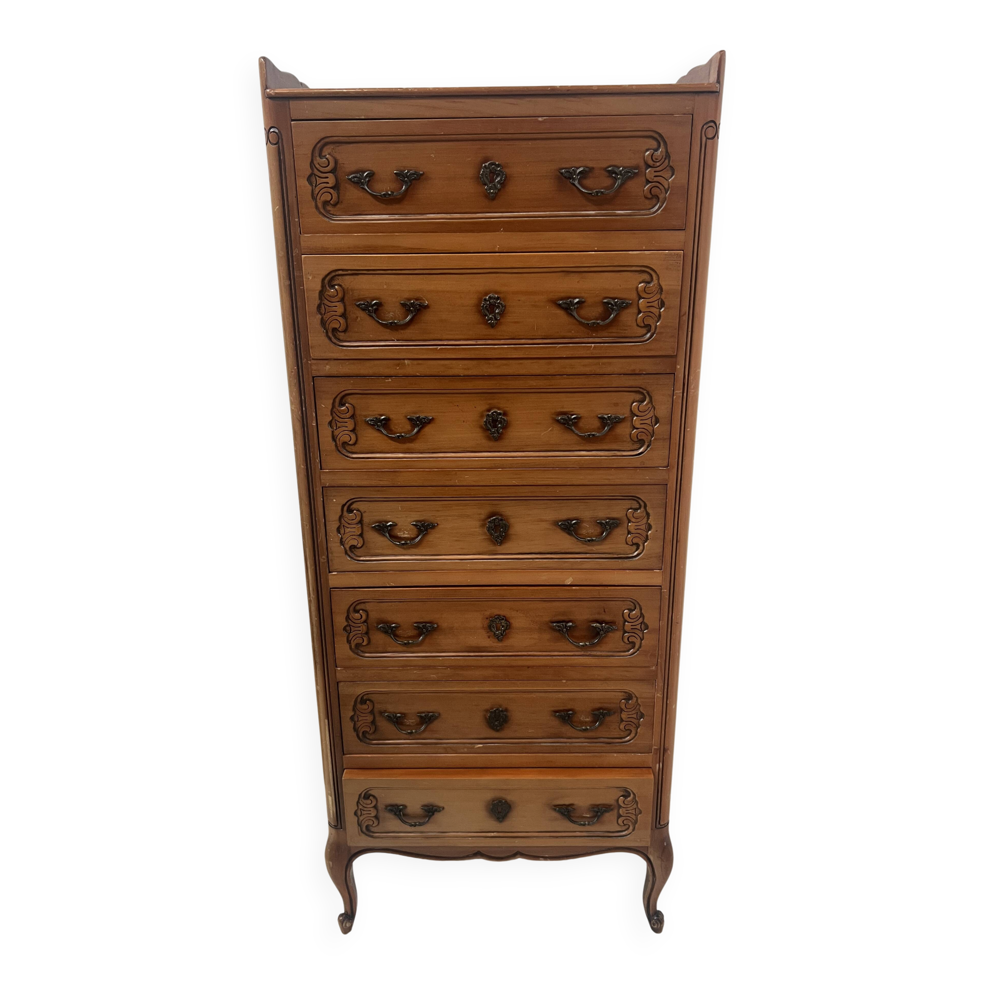 Regency-style chest of drawers in solid cherry wood, 20th century.