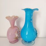 Set of two vases of Murano flowers in relief
