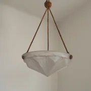 French Vintage Art Deco White Glass Abstract Platformier Ceiling LIght