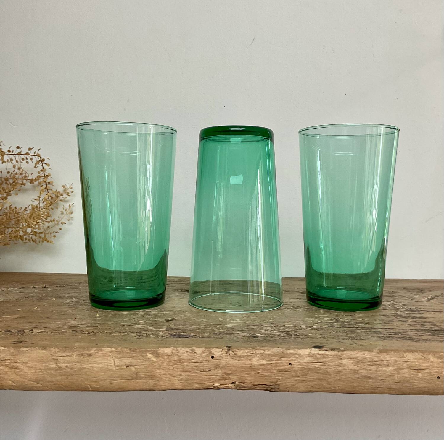 6 vintage emerald green glasses