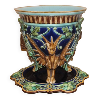 Cache pot Sarreguemines Majolica - Jean Goujon, pièce de musée 8kg