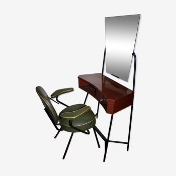 Coiffeuse avec fauteuil vintage metal formica barbier