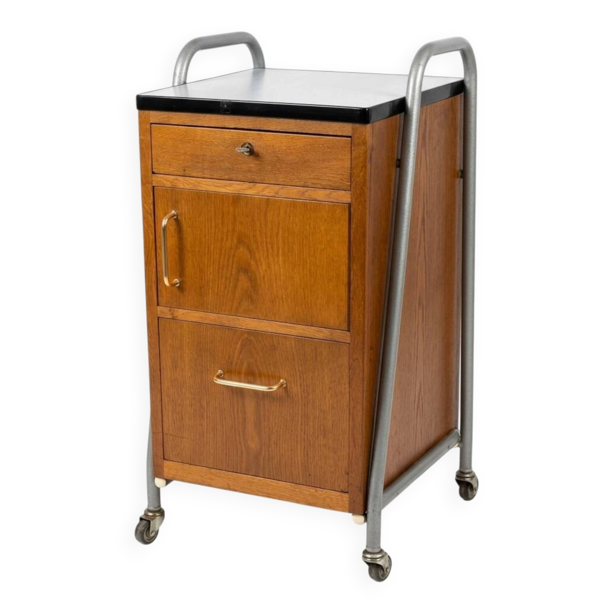 Meuble de bureau médical ETS Hordoir en chêne des années 60