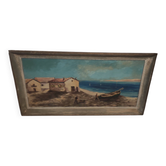 old painting signed marine boat