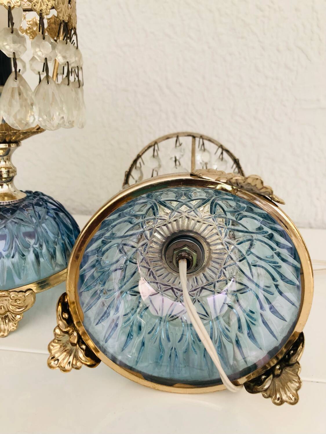 Paire de lampes en verre style Hollywood Regency, circa 1960