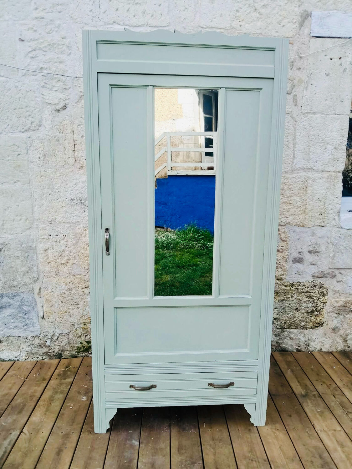 Art Deco sage green bonnetière wardrobe