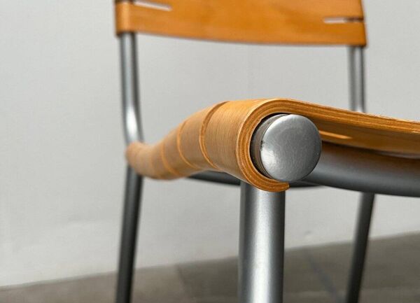 Chaise postmoderne en métal et bois par Ruud Jan Kokke pour Harvink, années 1990